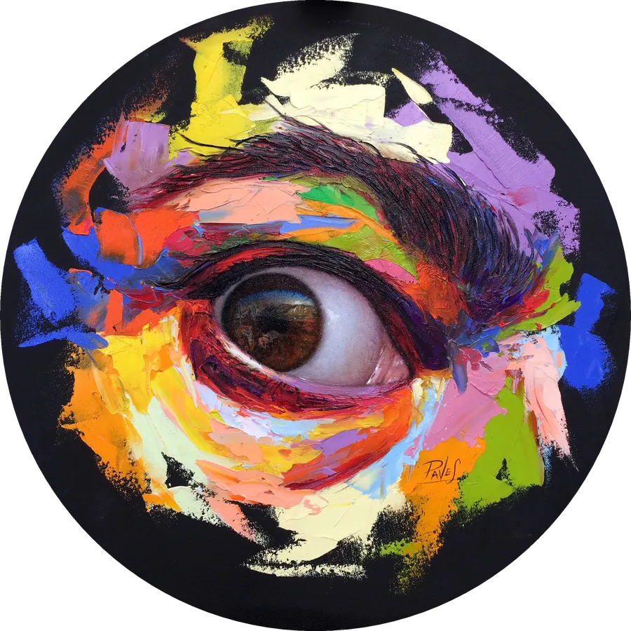 Mirada de Dalí. Óleo sobre lienzo · Tondo de 50 cm · 2018