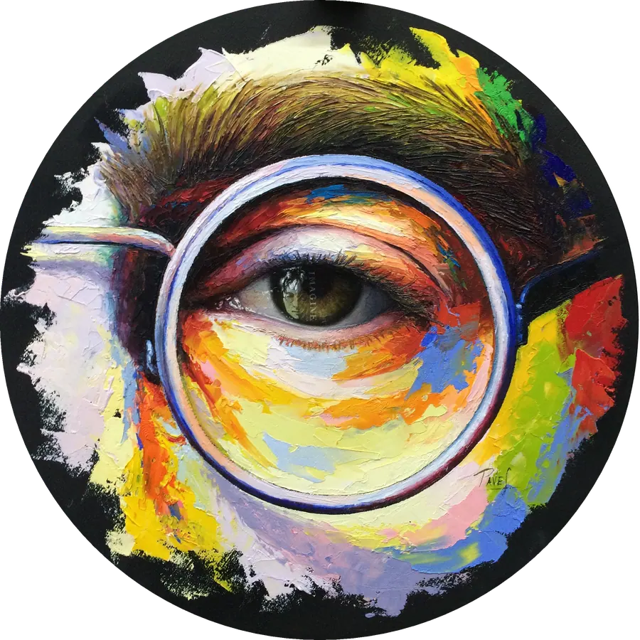 Mirada de Lennon. Óleo sobre lienzo · Tondo de 50 cm · 2018