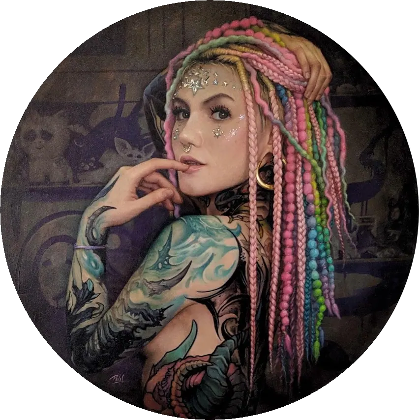 Snegga. Óleo sobre lienzo · Tondo de 100 cm · 2020
